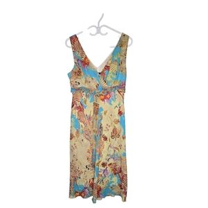 Y2K Tropical Dress  Sleeveless Boho Floral  Resort Cruise Wedding Guest Size 12